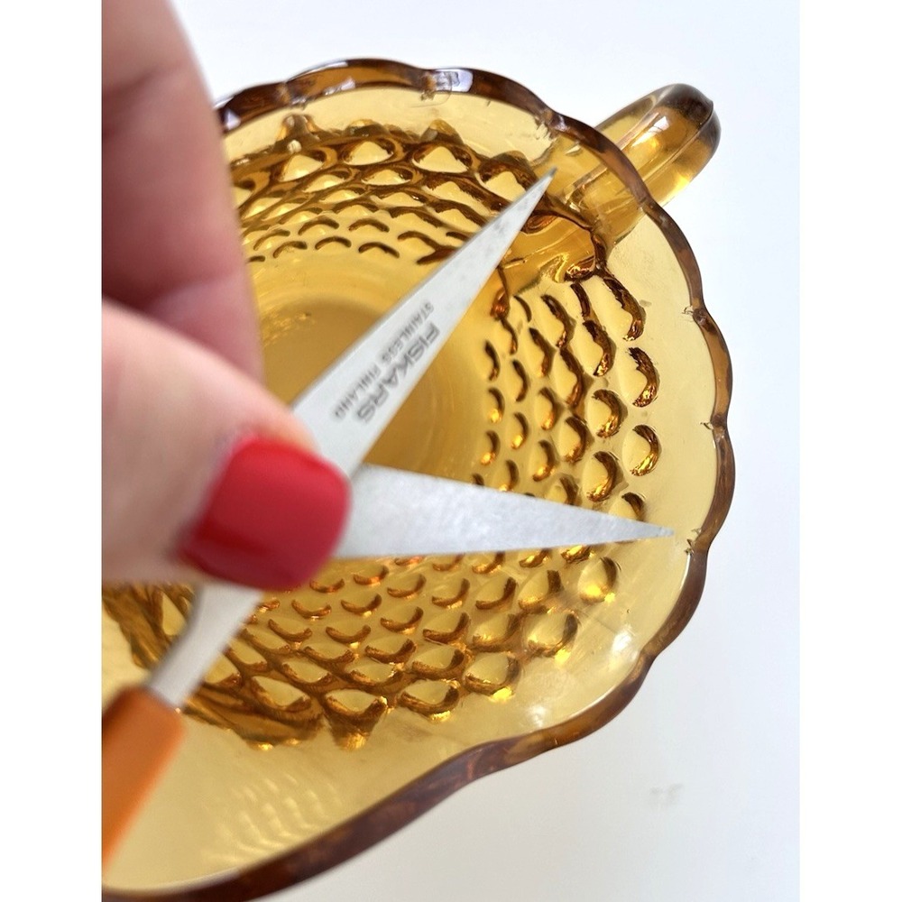 70s LE Smith Hobnail Yellow Gold Glass Sugar and Creamer Set Scalloped - Picture 10 of 11